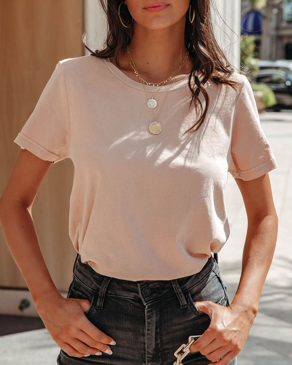 Hillary Cotton Tee - Camel Ins Street