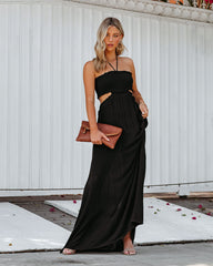 Hit The Beach Smocked Halter Maxi Dress - Black Ins Street