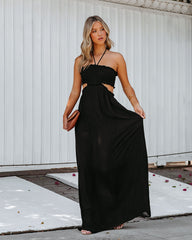 Hit The Beach Smocked Halter Maxi Dress - Black Ins Street