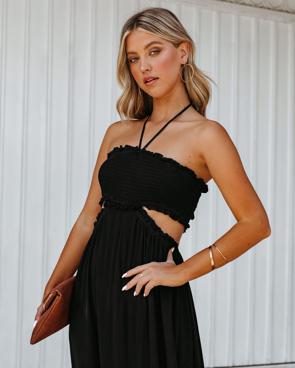 Hit The Beach Smocked Halter Maxi Dress - Black Ins Street