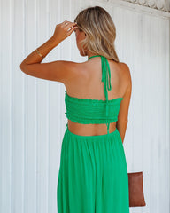 Hit The Beach Smocked Halter Maxi Dress - Kelly Green Ins Street