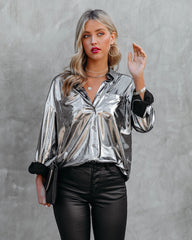 Holdyn Metallic Button Down Blouse - Silver - FINAL SALE Ins Street