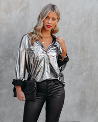 Holdyn Metallic Button Down Blouse - Silver - FINAL SALE Ins Street