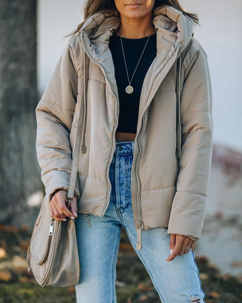 Stay Awhile Pocketed Hooded Puffer Jacket - Khaki - FINAL SALE Ins Street