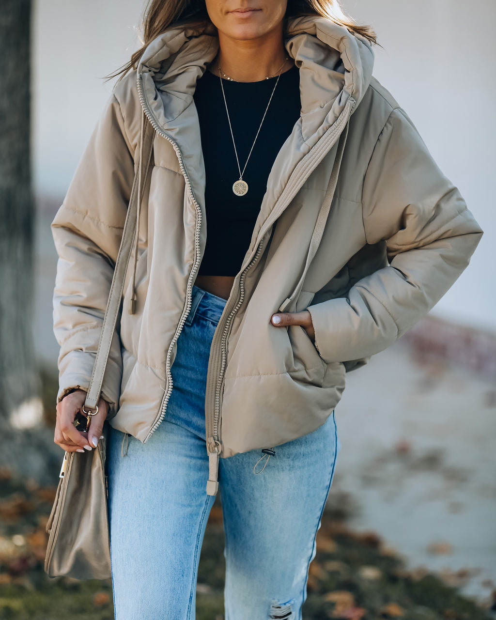 Stay Awhile Pocketed Hooded Puffer Jacket - Khaki - FINAL SALE Ins Street