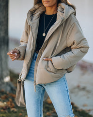 Stay Awhile Pocketed Hooded Puffer Jacket - Khaki - FINAL SALE Ins Street