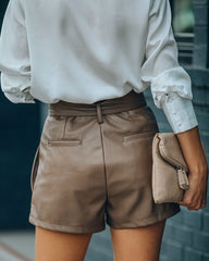 Night Fever Pocketed High Rise Faux Leather Shorts - Mocha Ins Street