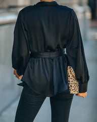 Motivation Satin Drape Wrap Blouse - Black Ins Street