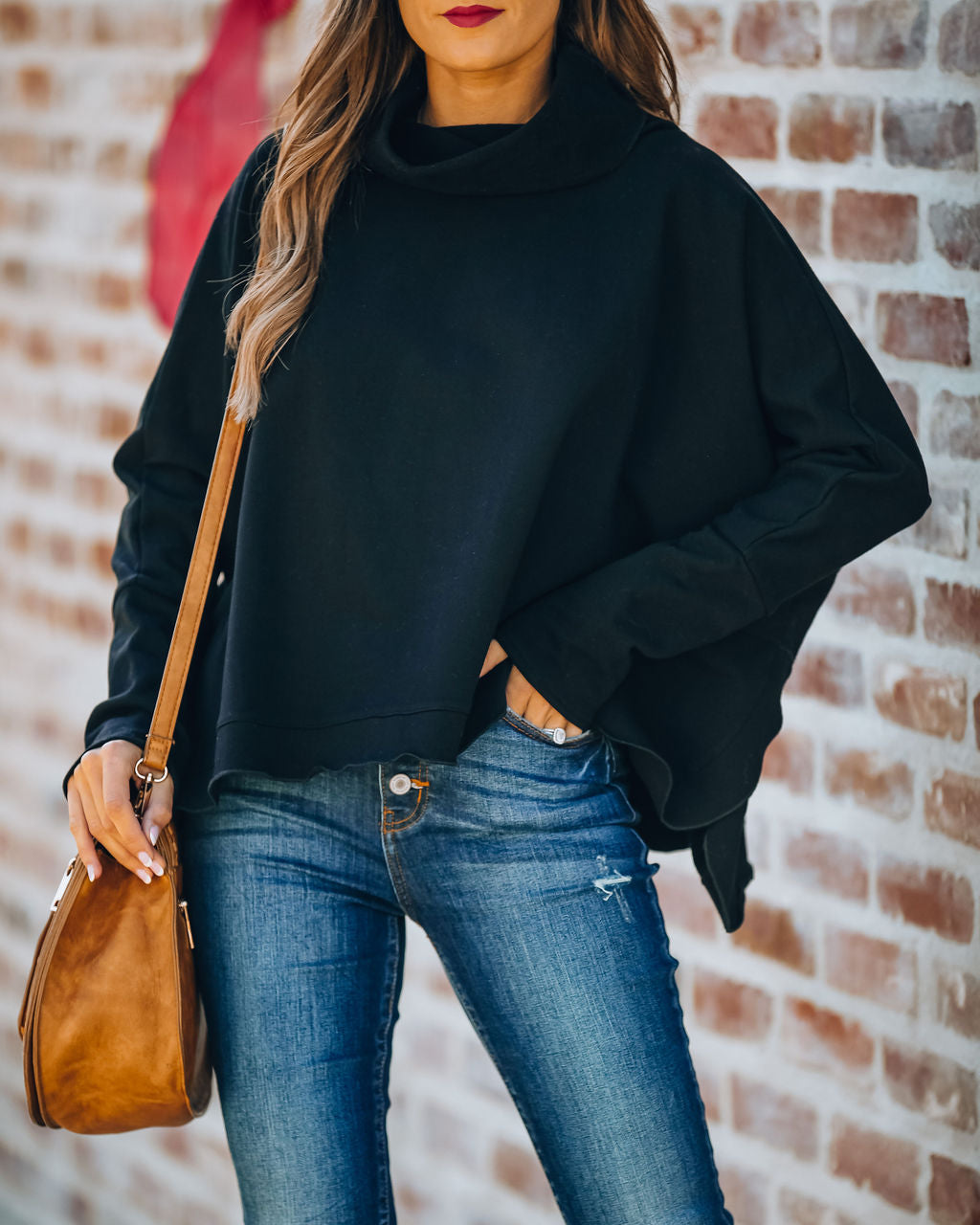 Kylie Cotton Cowl Neck Dolman Sweatshirt - Black Ins Street