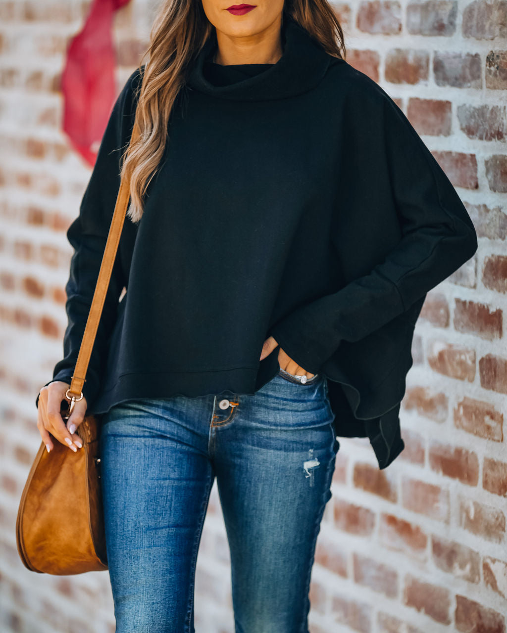 Kylie Cotton Cowl Neck Dolman Sweatshirt - Black Ins Street