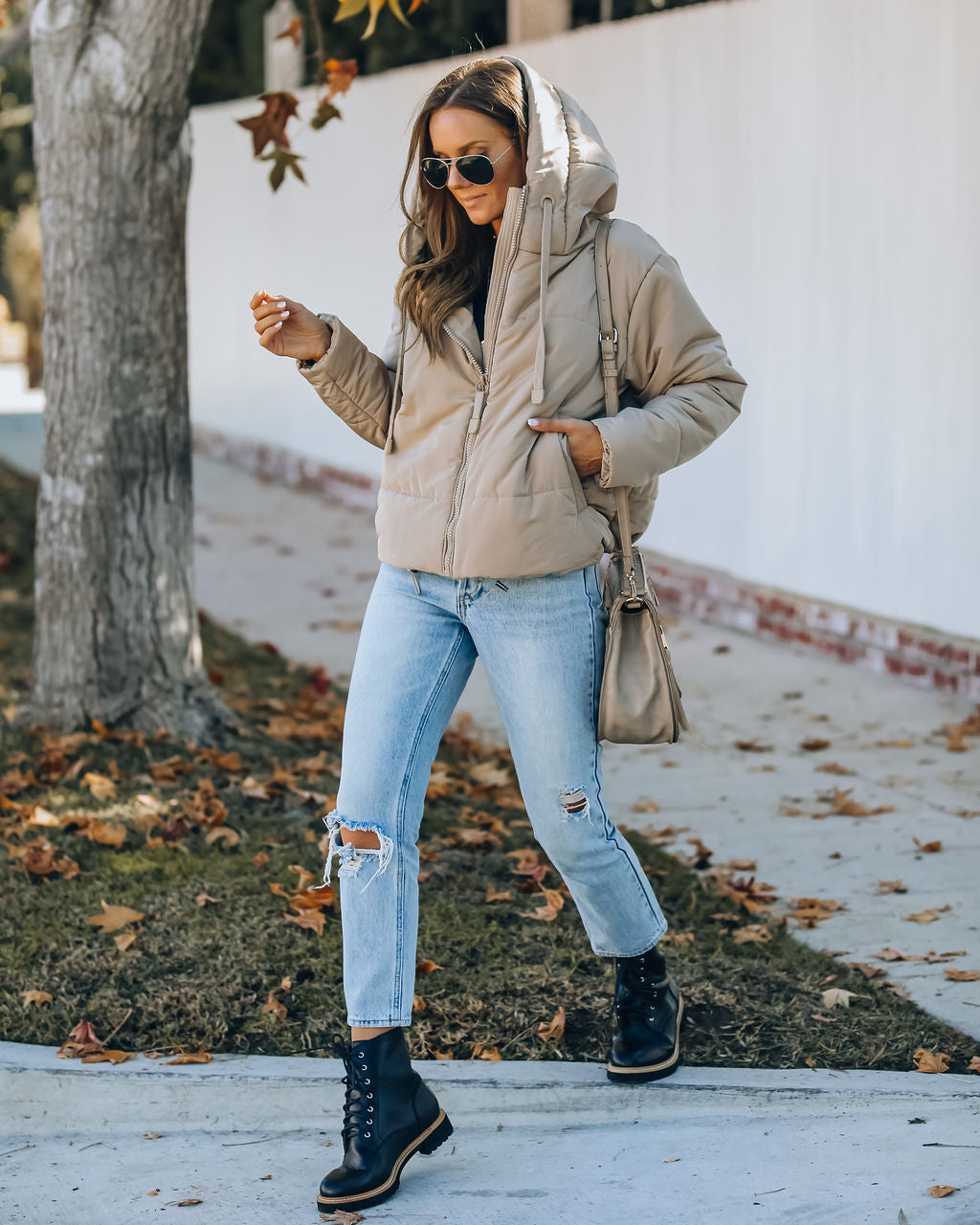 Stay Awhile Pocketed Hooded Puffer Jacket - Khaki - FINAL SALE Ins Street