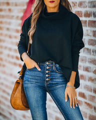 Kylie Cotton Cowl Neck Dolman Sweatshirt - Black Ins Street