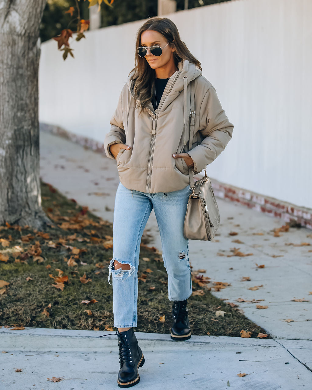 Stay Awhile Pocketed Hooded Puffer Jacket - Khaki - FINAL SALE Ins Street