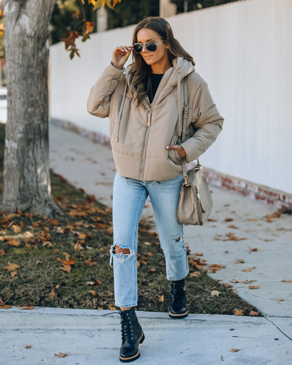 Stay Awhile Pocketed Hooded Puffer Jacket - Khaki - FINAL SALE Ins Street