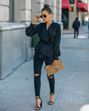 Motivation Satin Drape Wrap Blouse - Black Ins Street