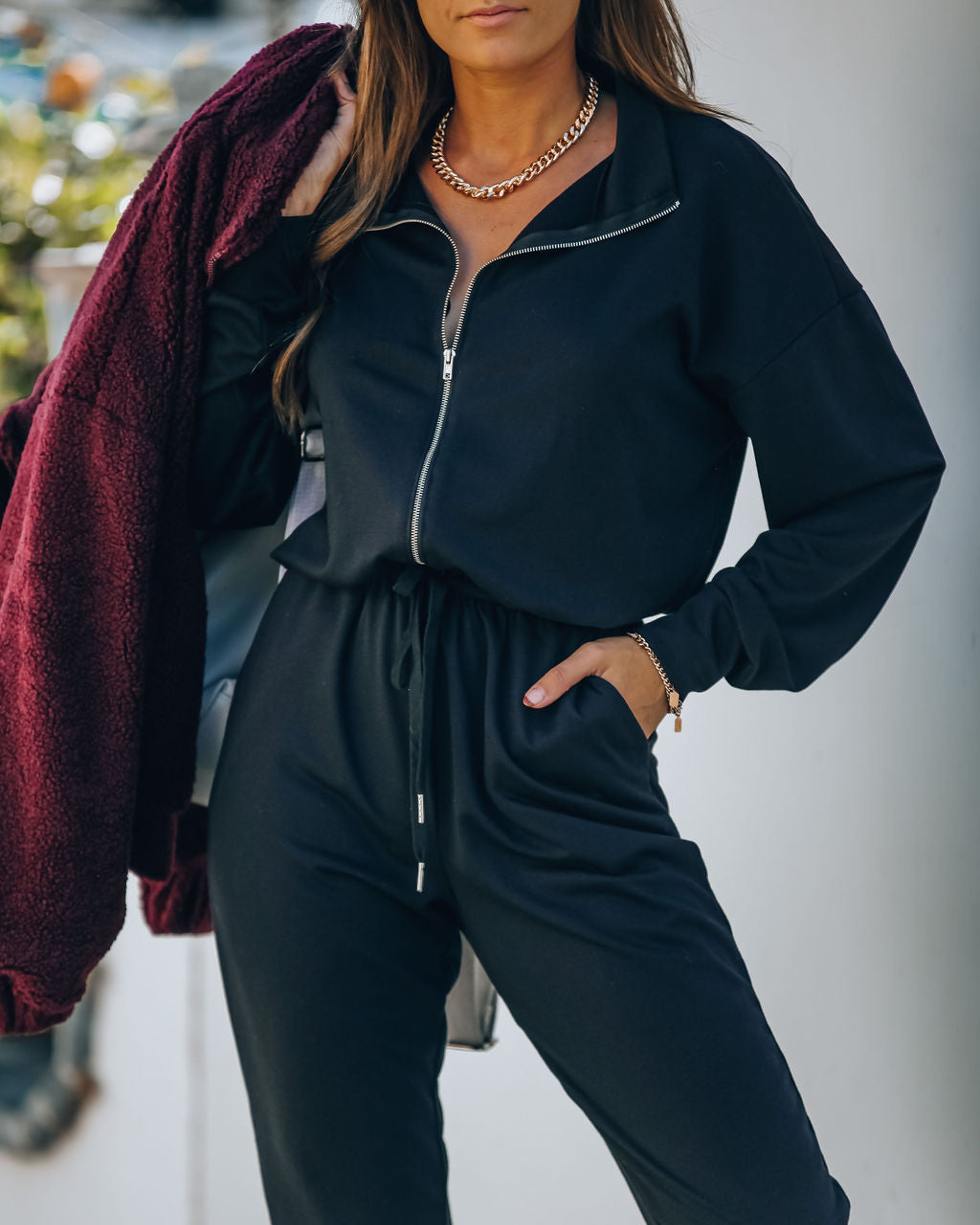 Athleisure Pocketed Knit Jumpsuit InsStreet