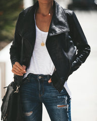 Slick Chick Coated Faux Leather Moto Jacket - Black Ins Street