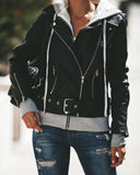 Dylan Hooded Faux Leather Pocketed Bomber Jacket Ins Street