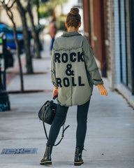 Cotton Rock & Roll Frayed Utility Jacket - Olive ELAN-001