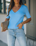 Loretta Ribbed Knit Crop Top - Sky Blue Ins Street