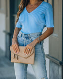 Loretta Ribbed Knit Crop Top - Sky Blue Ins Street