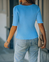 Loretta Ribbed Knit Crop Top - Sky Blue Ins Street