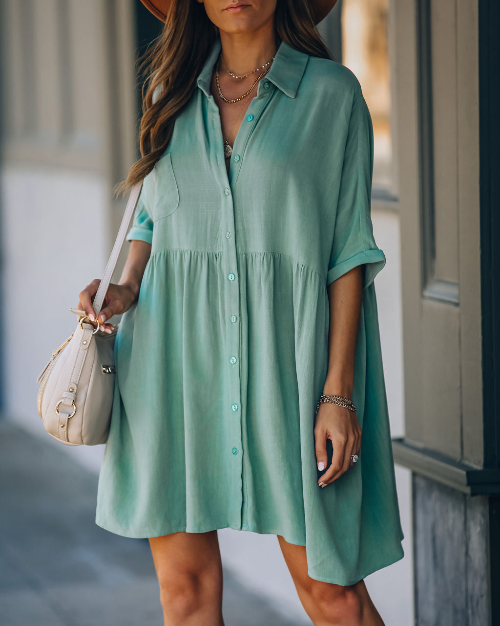 Hails Linen Blend Button Down Shirt Dress - Sage Ins Street