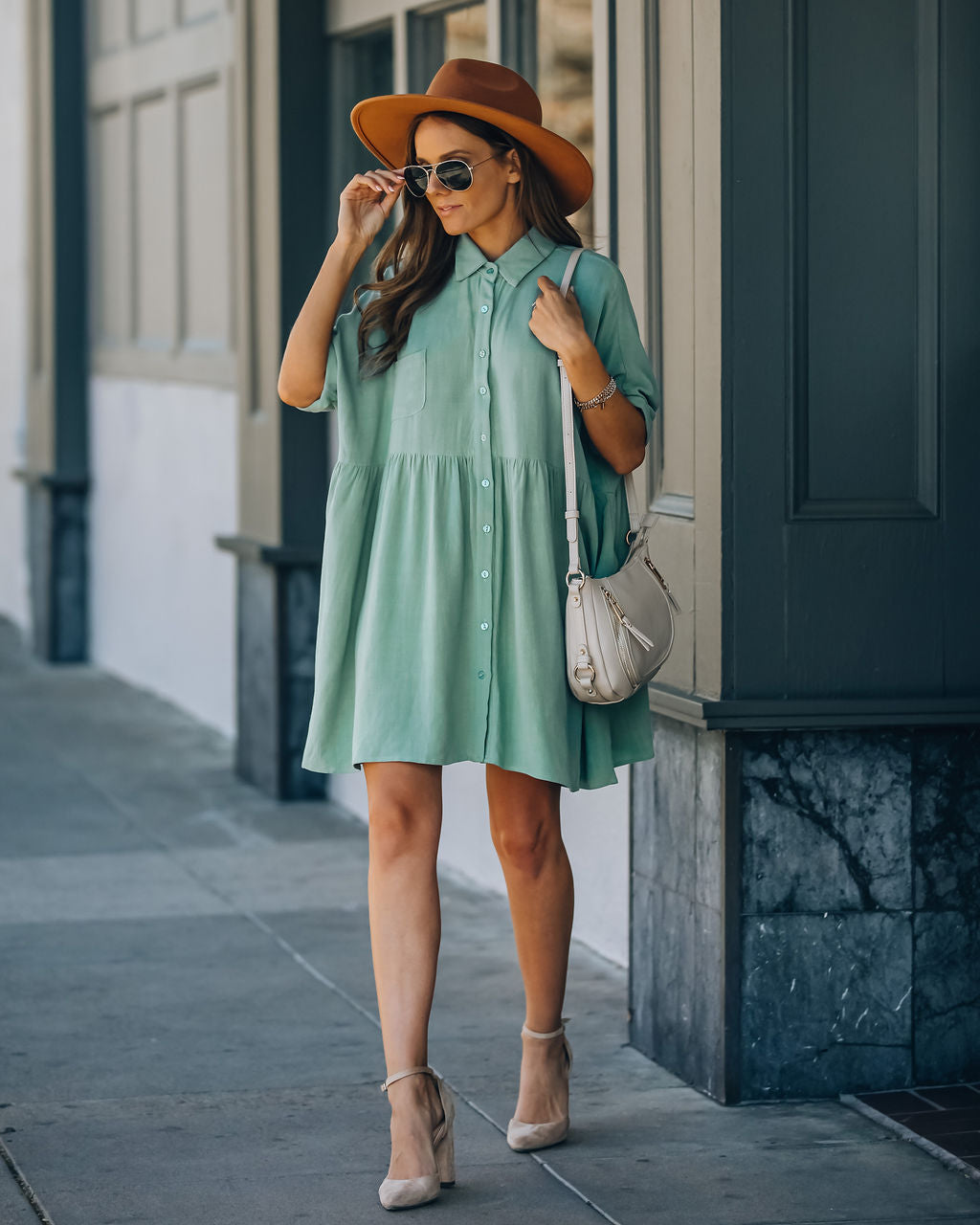 Hails Linen Blend Button Down Shirt Dress - Sage Ins Street