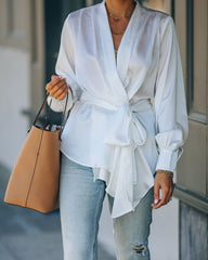 Motivation Satin Drape Wrap Blouse - White Ins Street