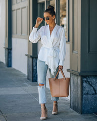 Motivation Satin Drape Wrap Blouse - White Ins Street