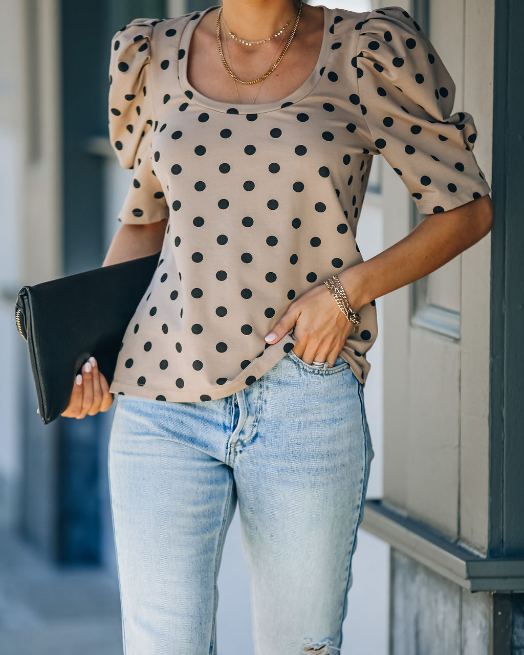 Ralph Cotton Puff Sleeve Polka Dot Top Ins Street