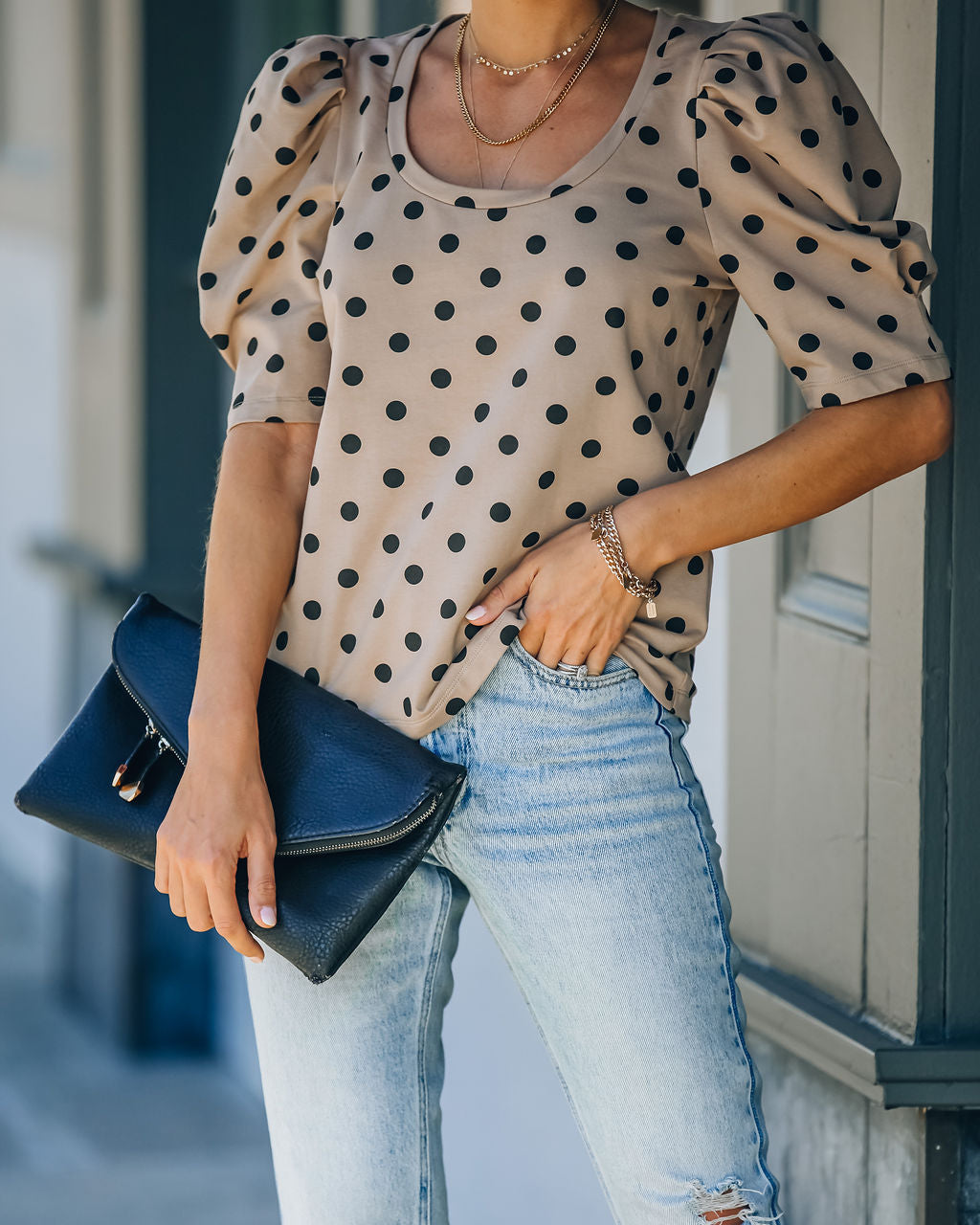 Ralph Cotton Puff Sleeve Polka Dot Top Ins Street