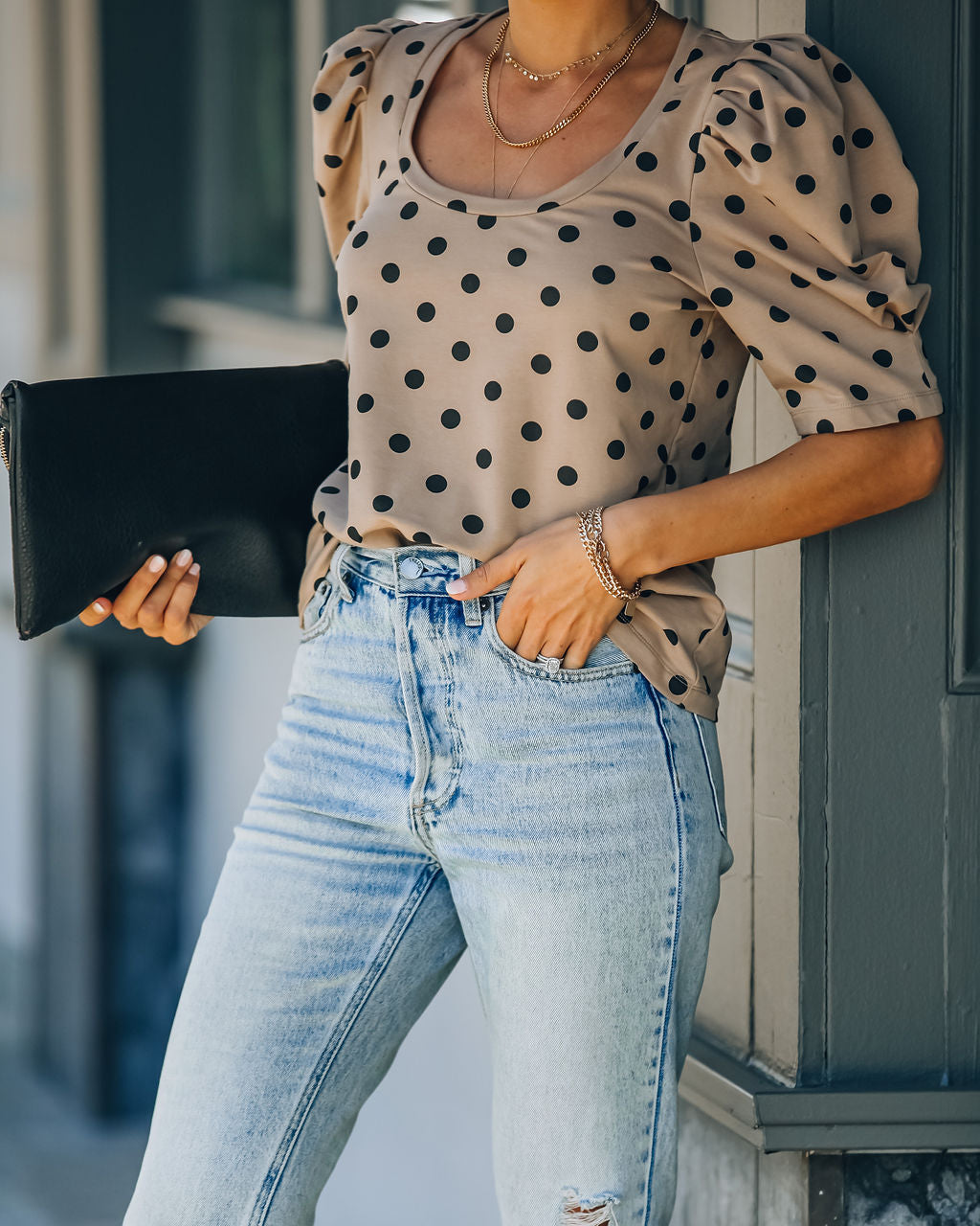 Ralph Cotton Puff Sleeve Polka Dot Top Ins Street