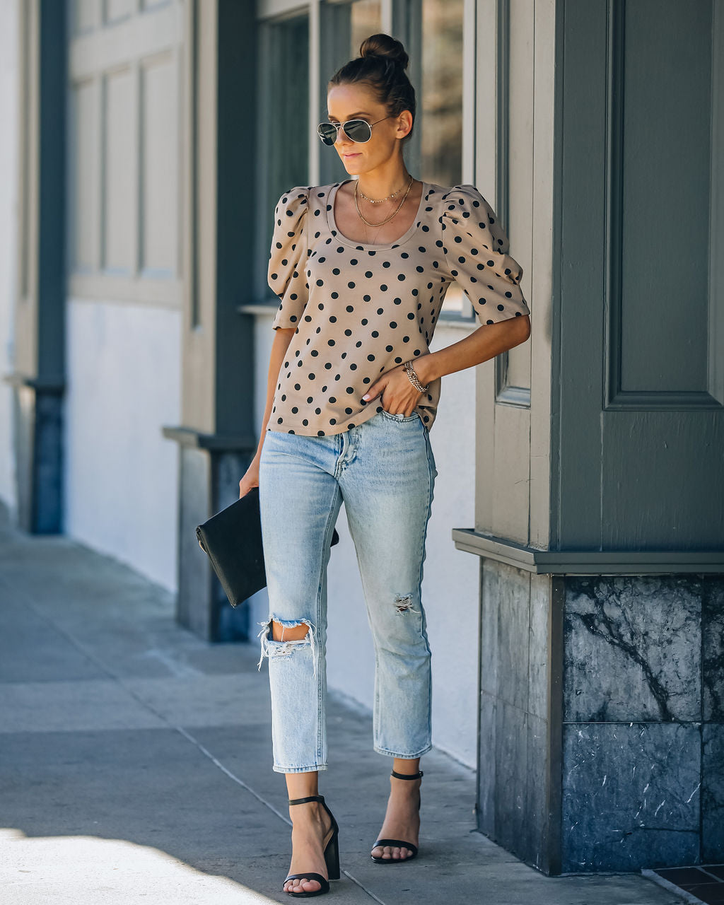 Ralph Cotton Puff Sleeve Polka Dot Top Ins Street