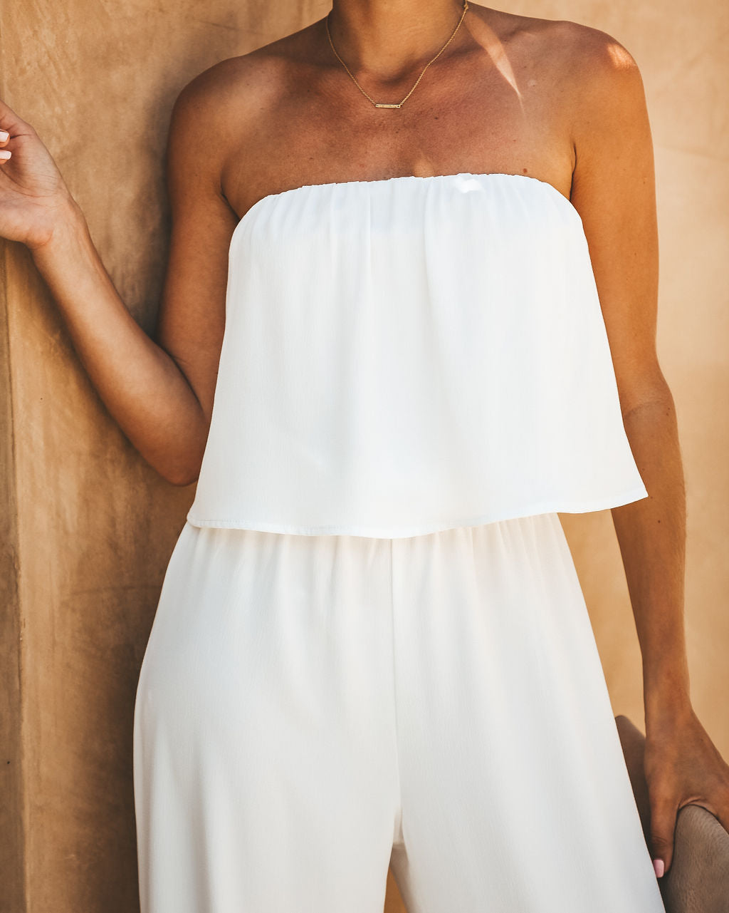 Crystal Clear Strapless Jumpsuit - White TYCH-001