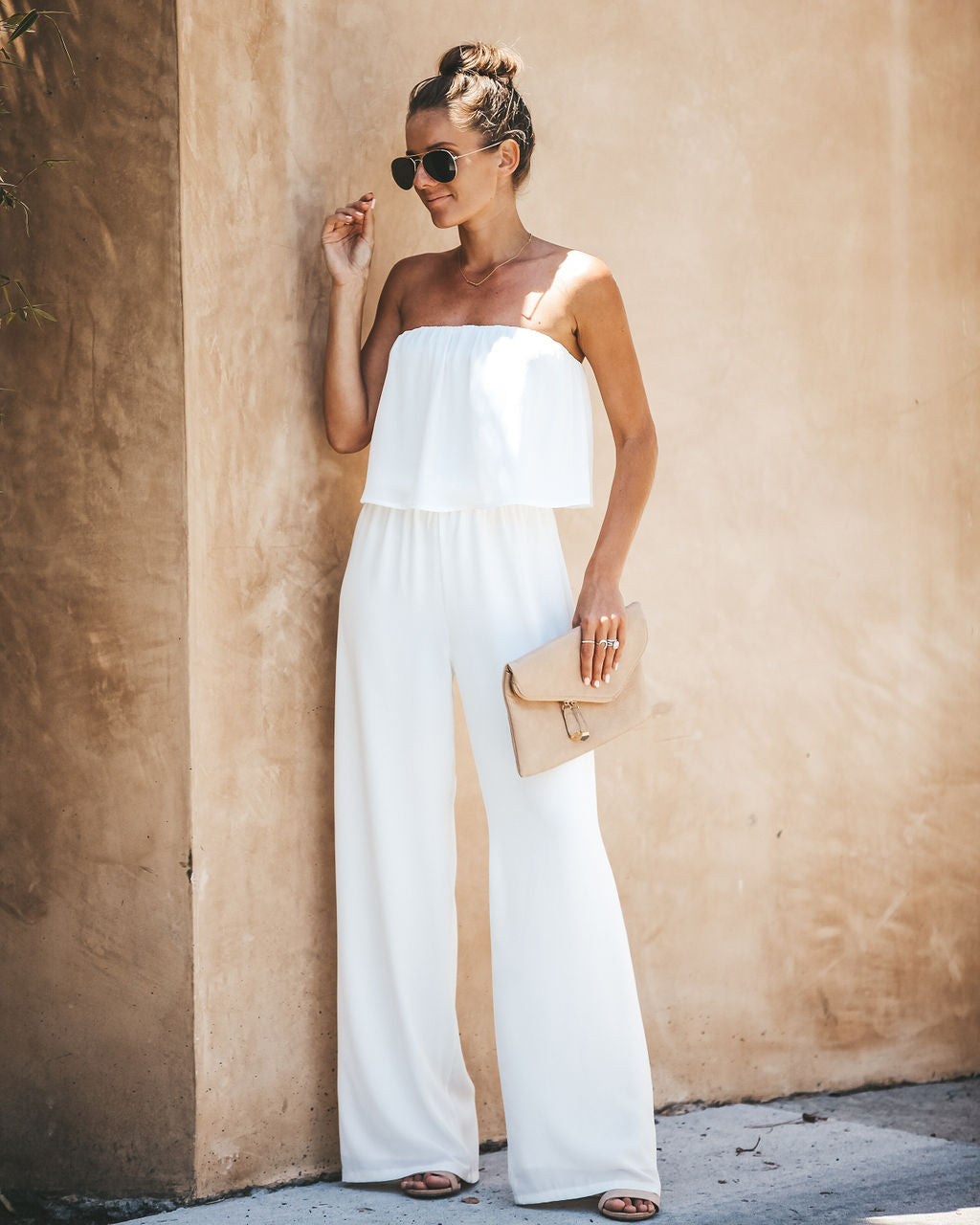 Crystal Clear Strapless Jumpsuit - White TYCH-001