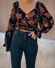 Fancy Seeing You Floral Velvet Ruched Crop Top Ins Street