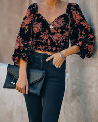 Fancy Seeing You Floral Velvet Ruched Crop Top Ins Street