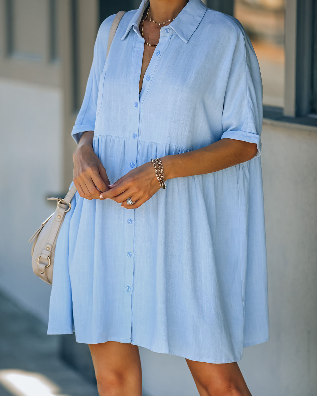 Hails Linen Blend Button Down Shirt Dress - Baby Blue Ins Street