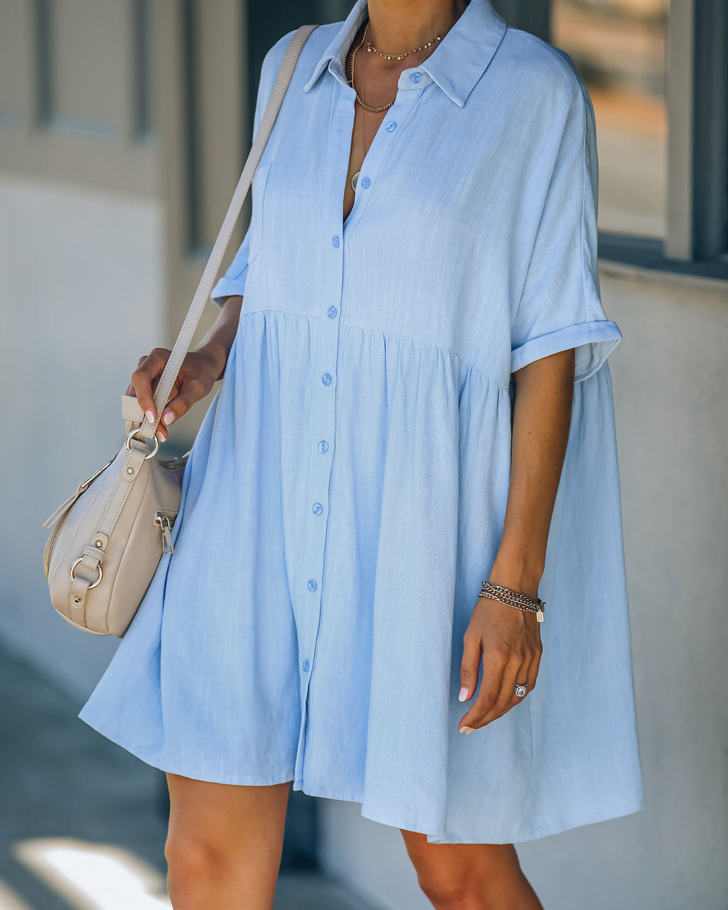 Hails Linen Blend Button Down Shirt Dress - Baby Blue Ins Street