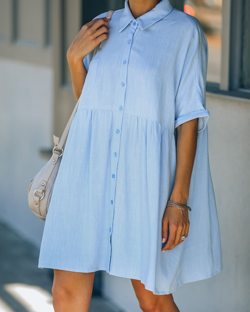 Hails Linen Blend Button Down Shirt Dress - Baby Blue Ins Street