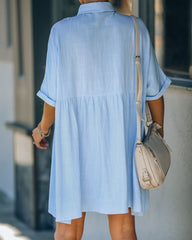 Hails Linen Blend Button Down Shirt Dress - Baby Blue Ins Street