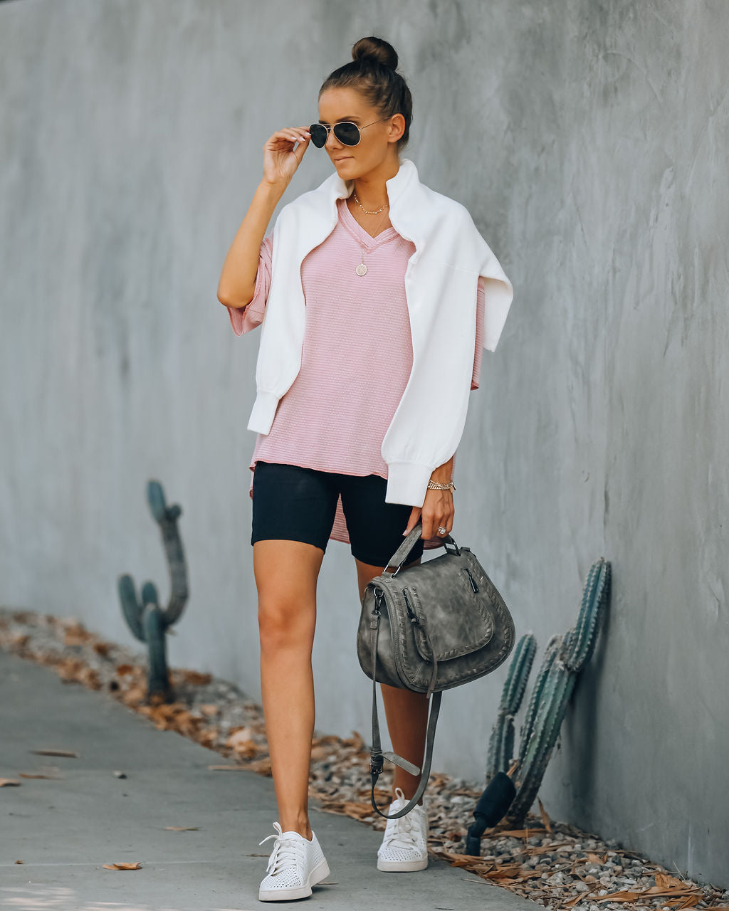 Lewie Unfinished Thermal Tee - Blush Ins Street