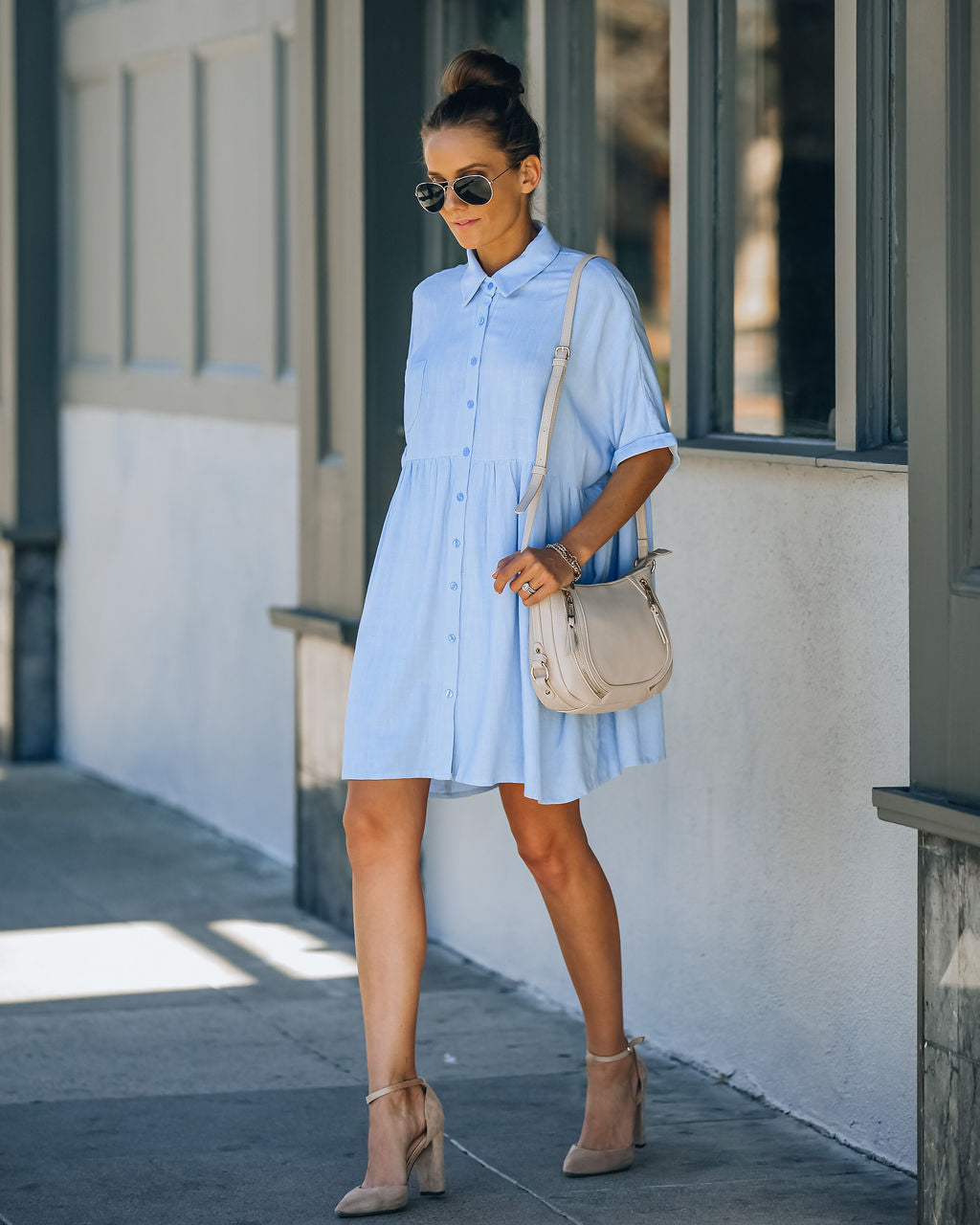 Hails Linen Blend Button Down Shirt Dress - Baby Blue Ins Street