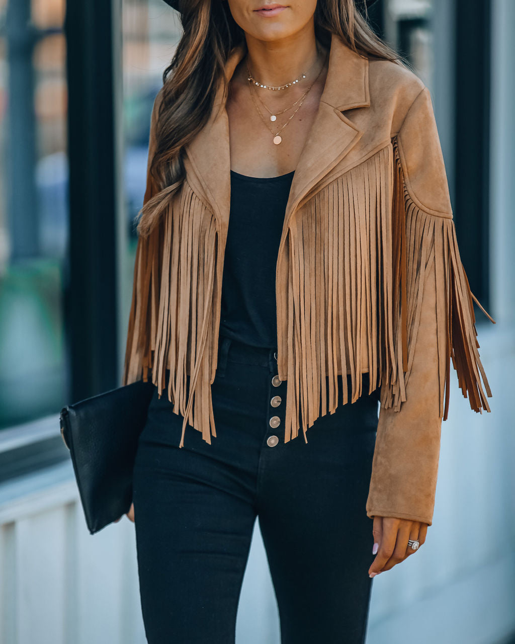 Walford Cropped Fringe Faux Suede Jacket - Camel Ins Street