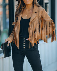 Walford Cropped Fringe Faux Suede Jacket - Camel Ins Street