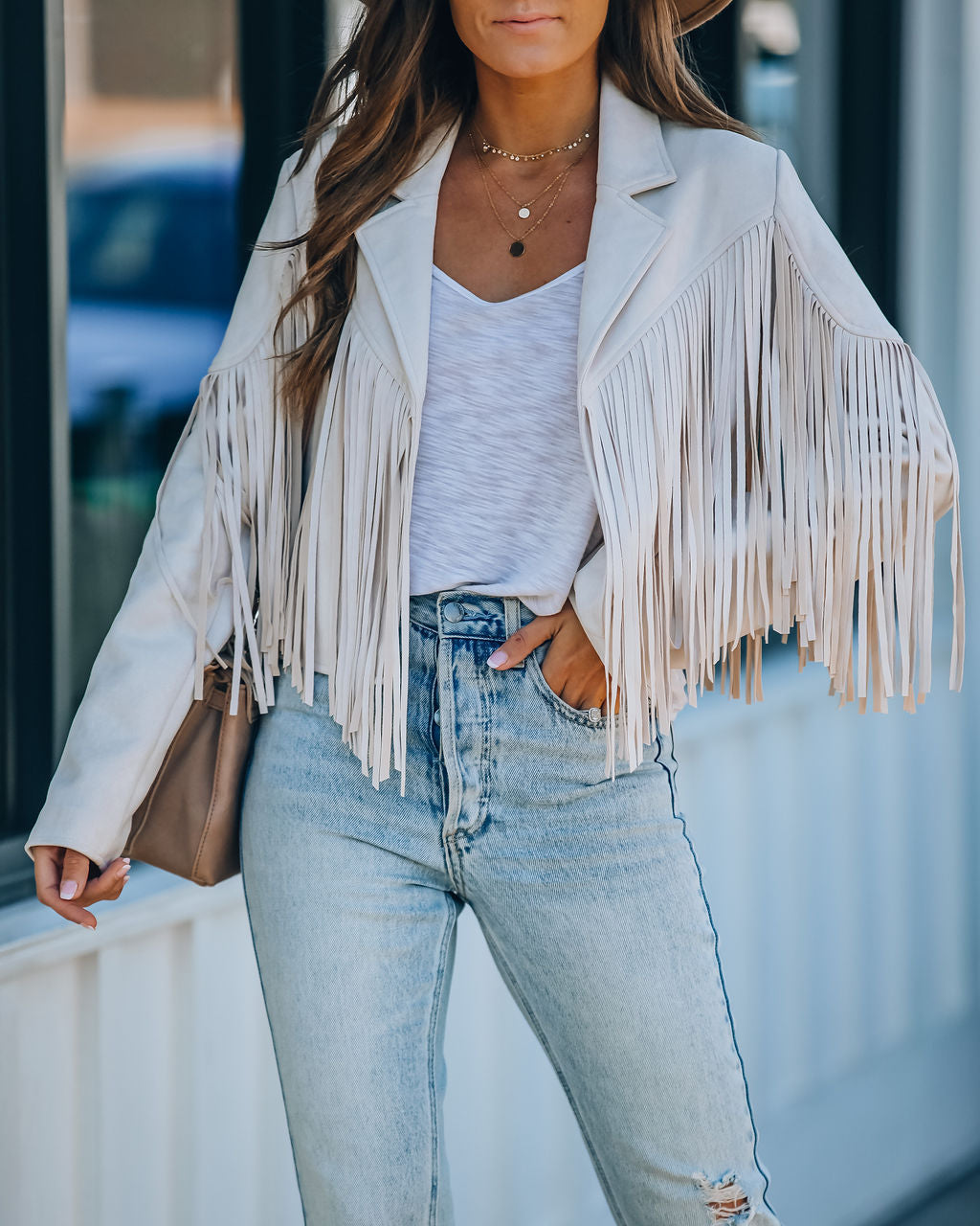 Walford Cropped Fringe Faux Suede Jacket - Sand Ins Street