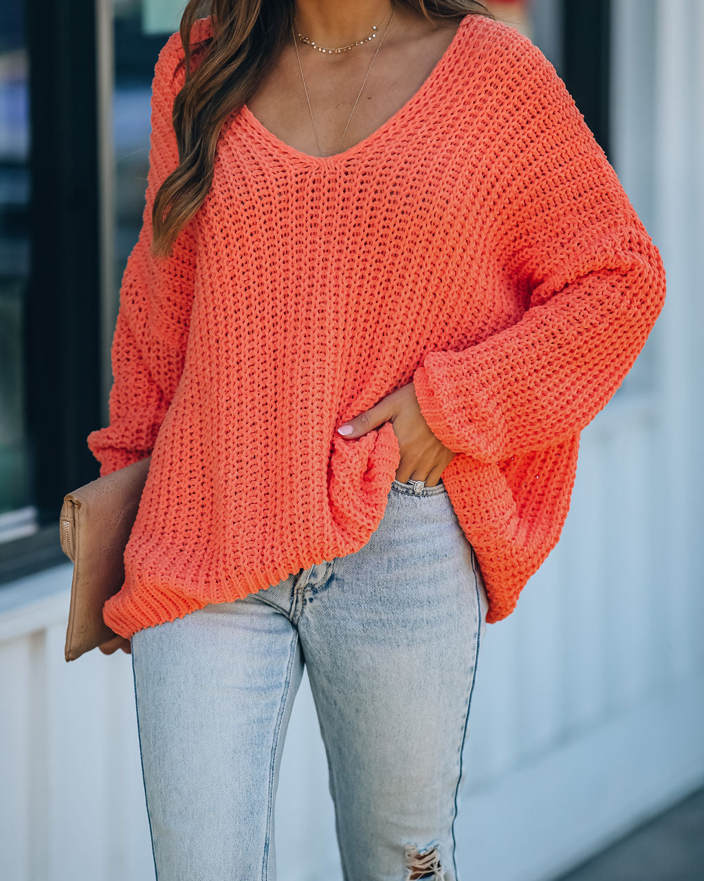 Pinky Promise Cotton Blend Knit Sweater - Orange Ins Street