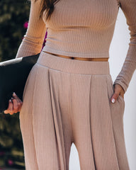 Hermosa Pocketed Ribbed Wide Leg Pants - Mocha Ins Street