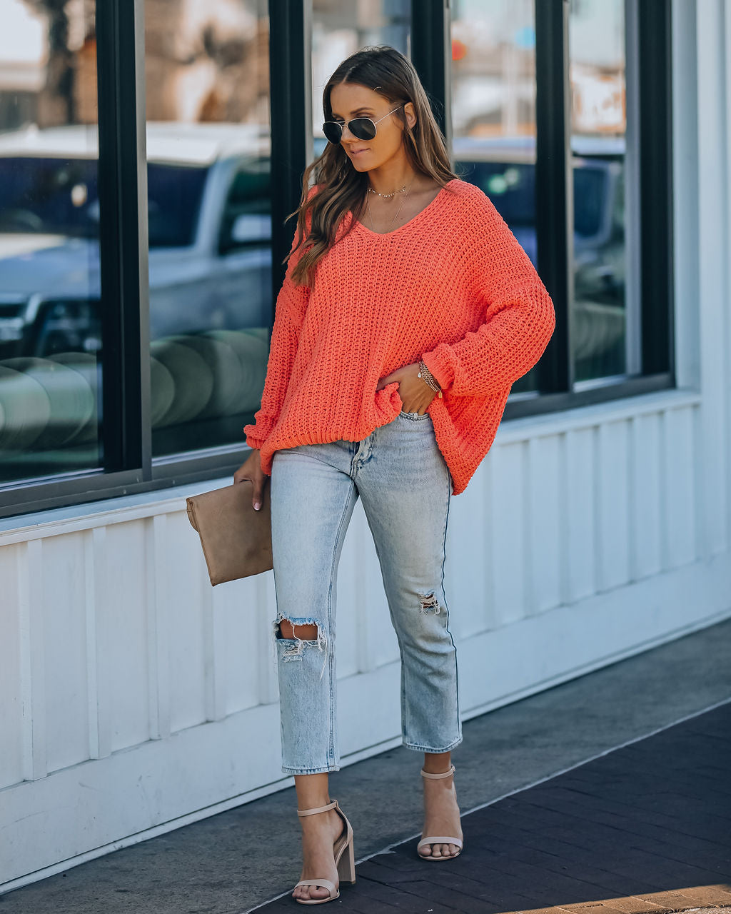 Pinky Promise Cotton Blend Knit Sweater - Orange Ins Street